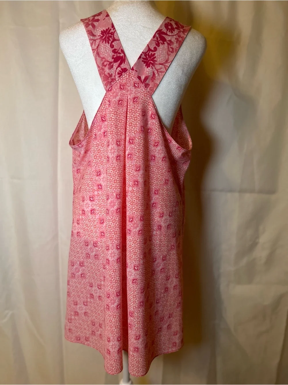 Oscar de la Renta Pink Geometric & Floral V-Neck Slip Dress